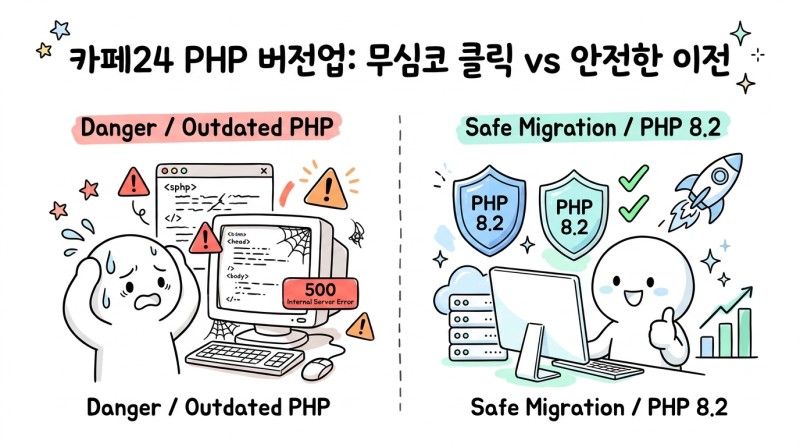 카페24 PHP 버전업 비교 인포그래픽